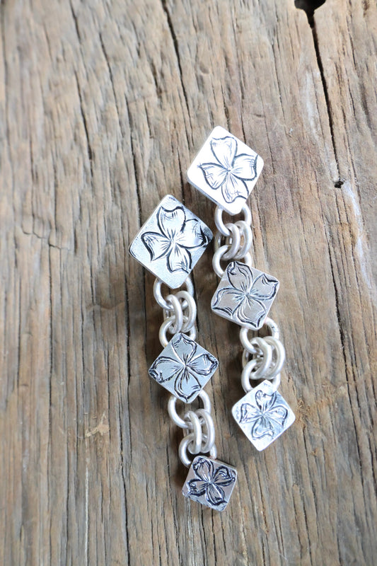 Hand Engraved Dangle flower earrings
