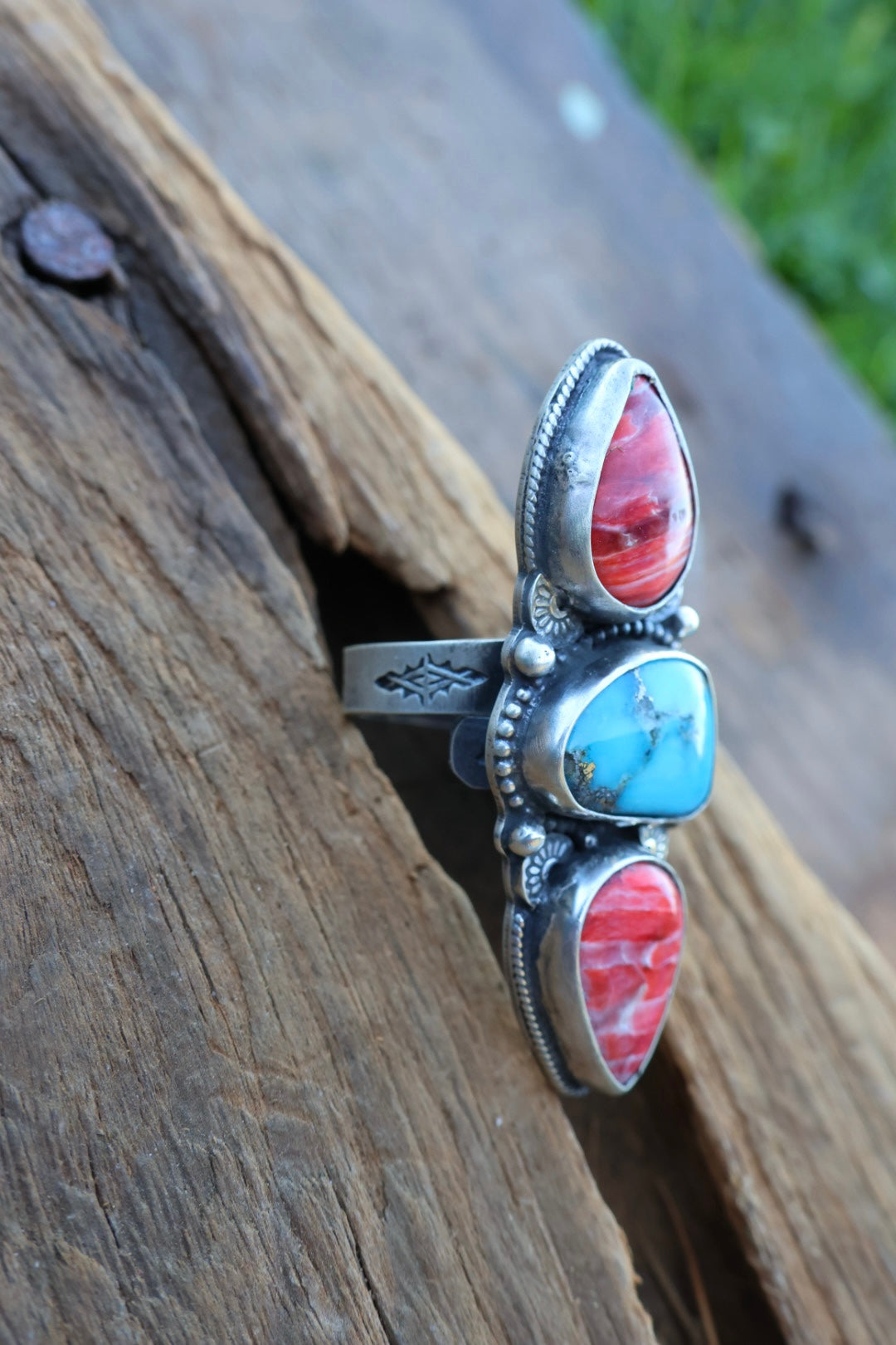 Spiny Oyster and Ithaca Peak Turquoise Ring •Size- Adjustable