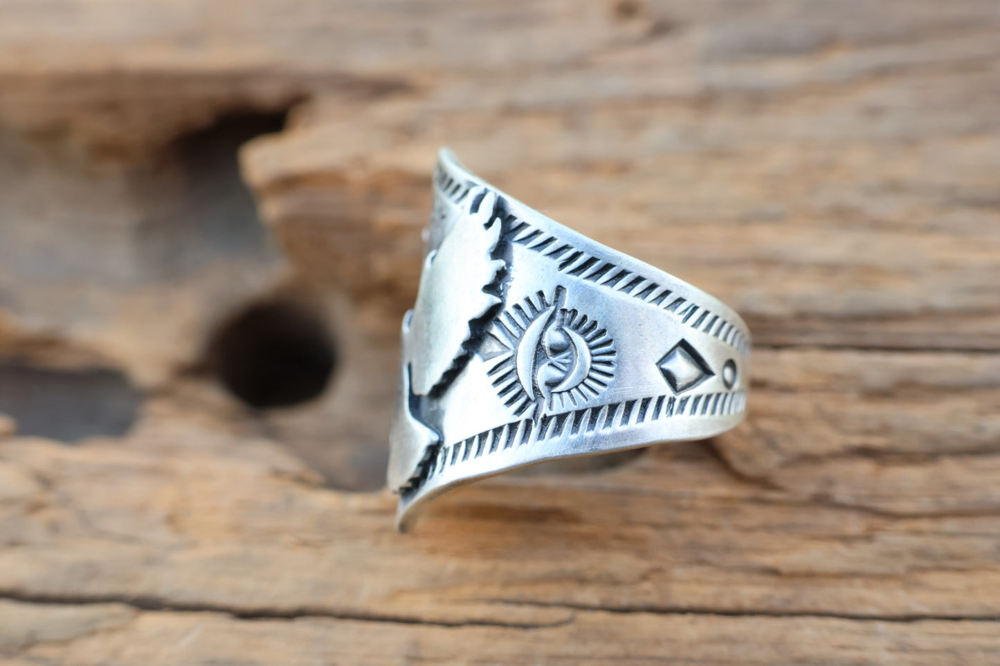 All sterling heavy Owl ring hand stamped size 9.5