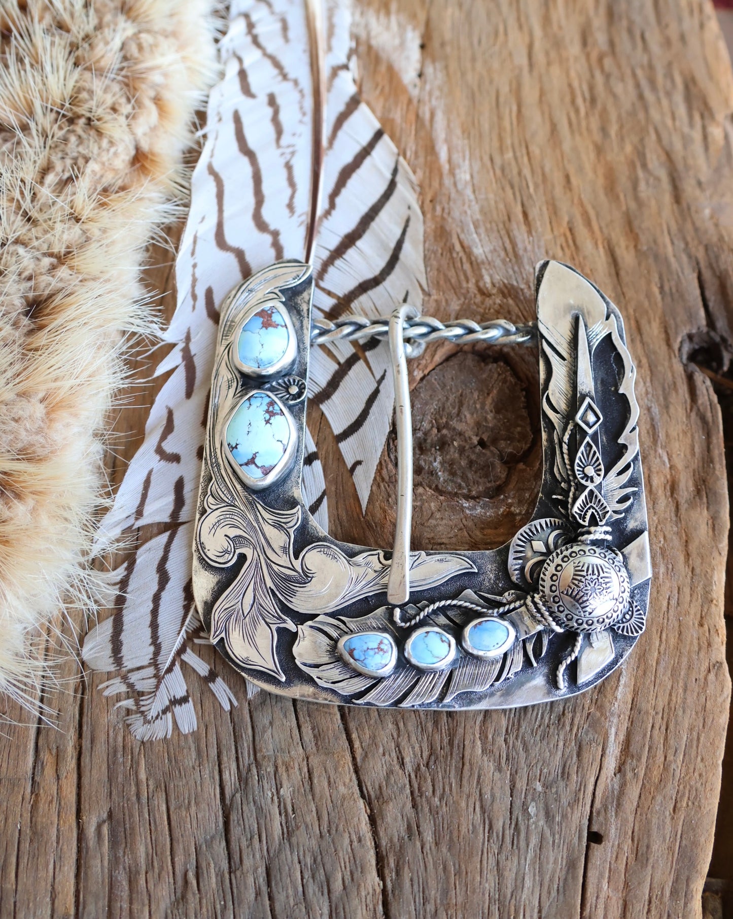 Golden Hills turquoise belt buckle •Solid sterling silver