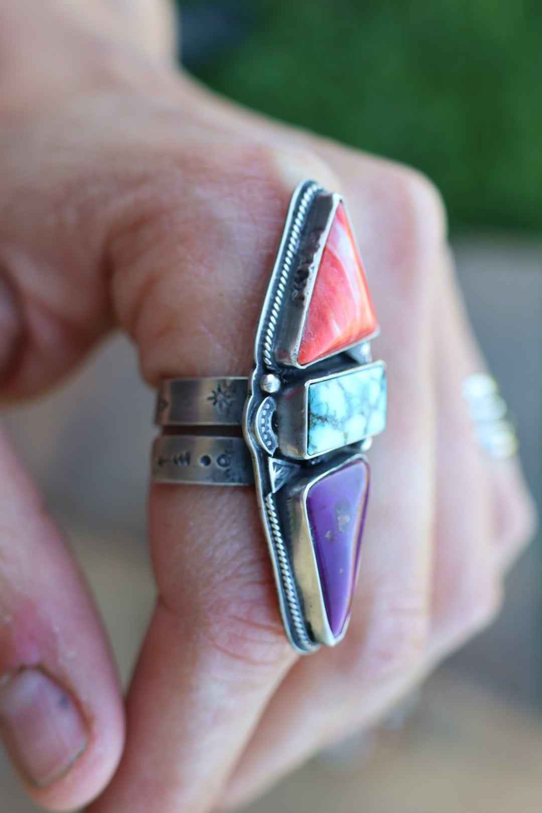 Sugilite Spiny Oyster and Red Webbed Kingman •Size- Adjustable