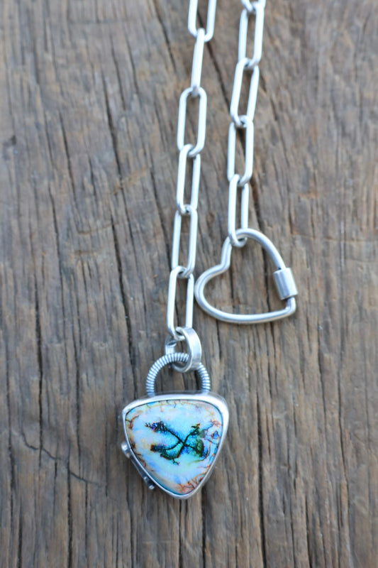 Sterling Opal on paper clip chain with Heart Clasp