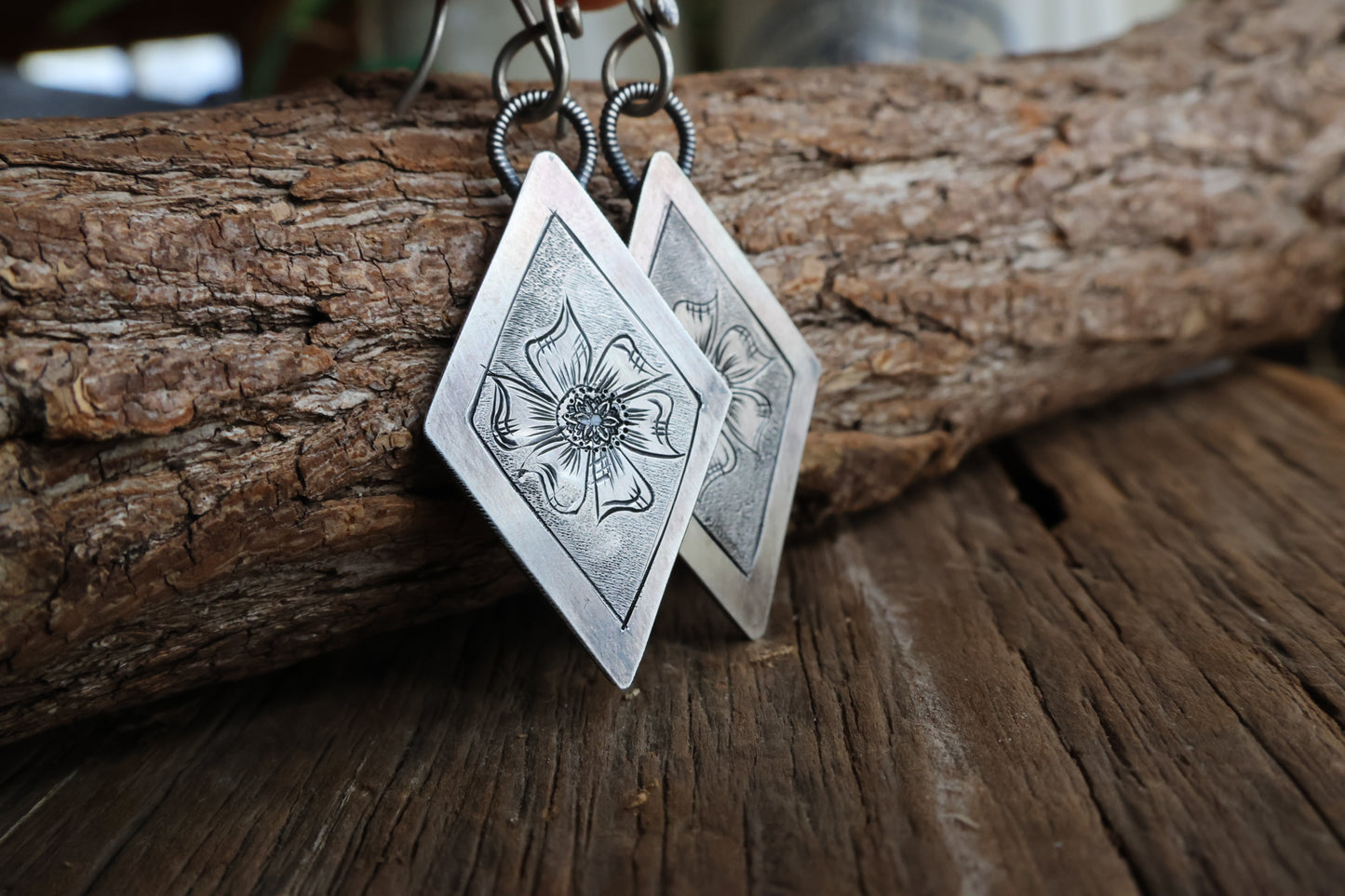 Hand Engraved Diamond Earrings