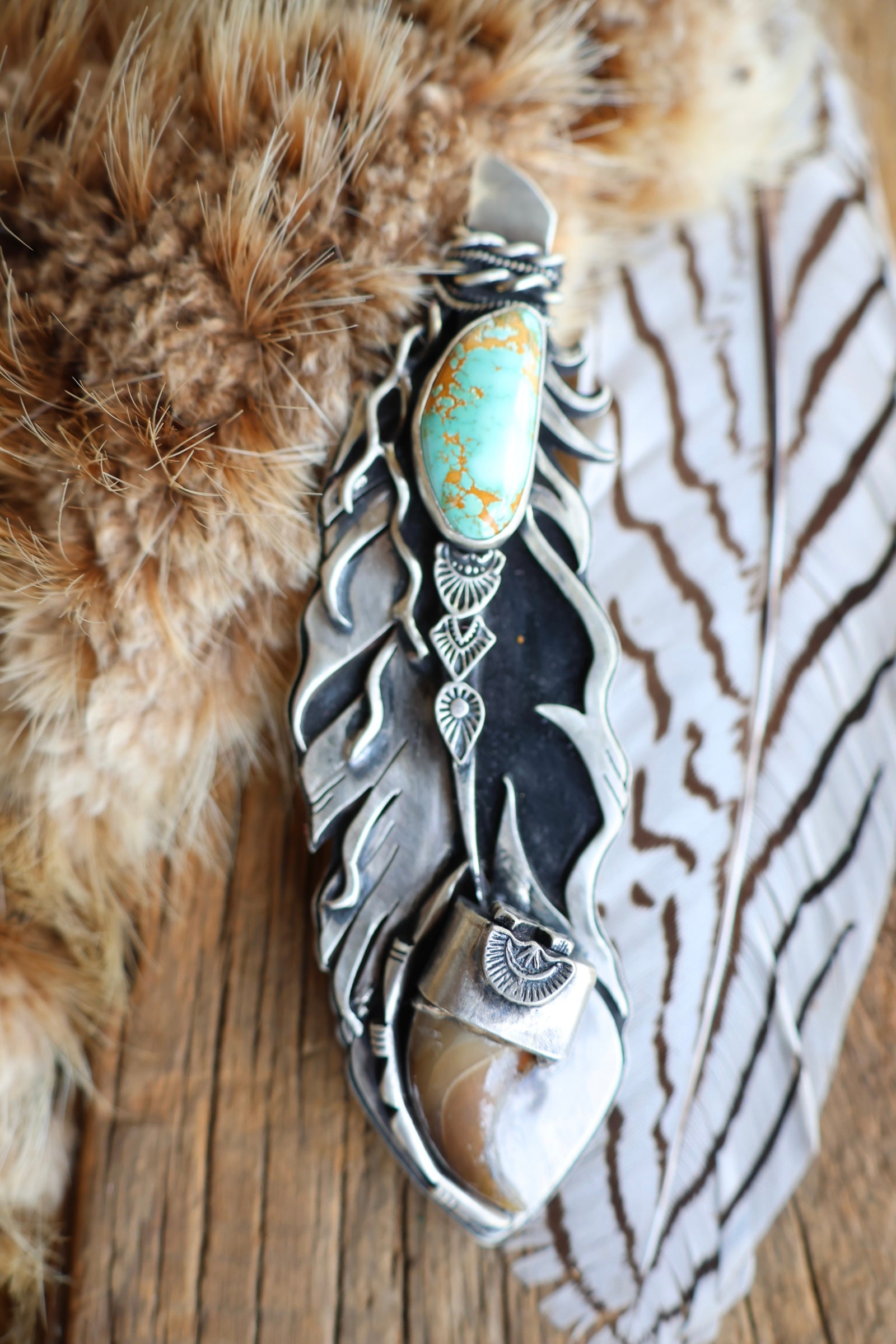Feather • Bear Claw Royston Turquoise Pendant – SkeletonKeyWorkshop