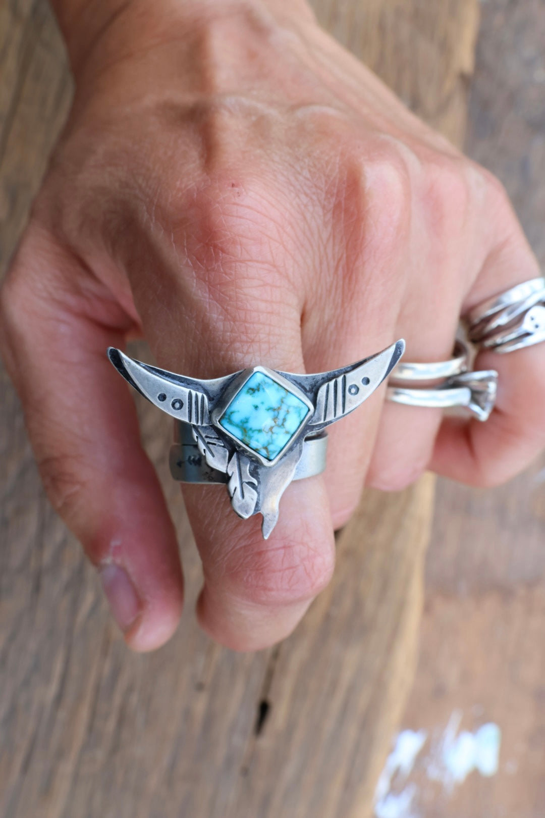 Gretta ring Kingman turquoise long horn adjustable ring