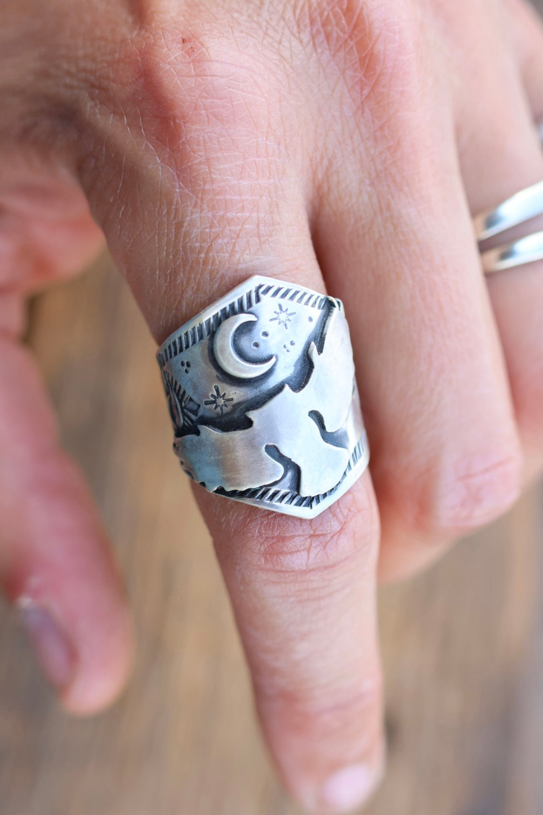 All sterling heavy Owl ring hand stamped size 7