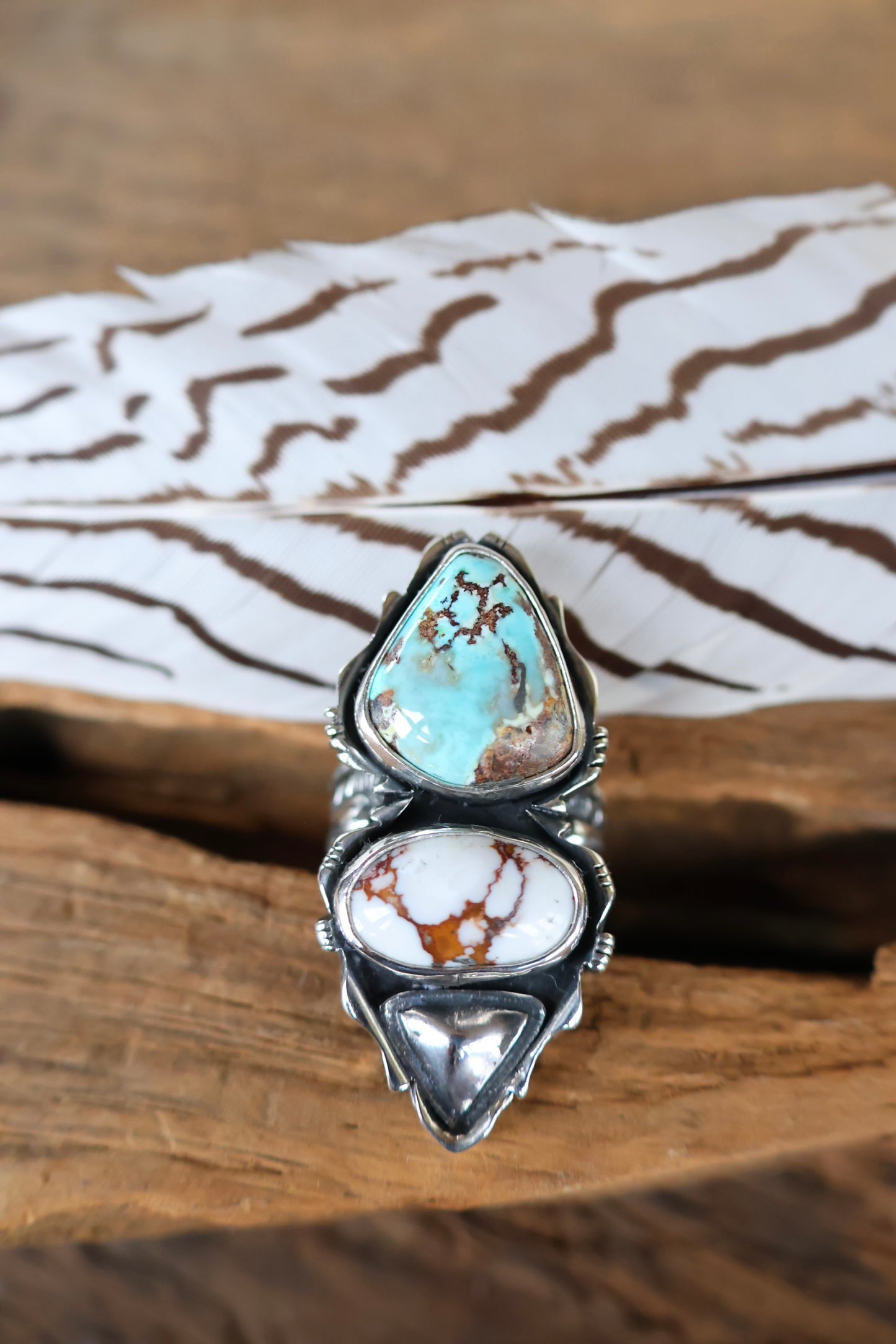 Rattle Snake and Wild Horse double stone Ring