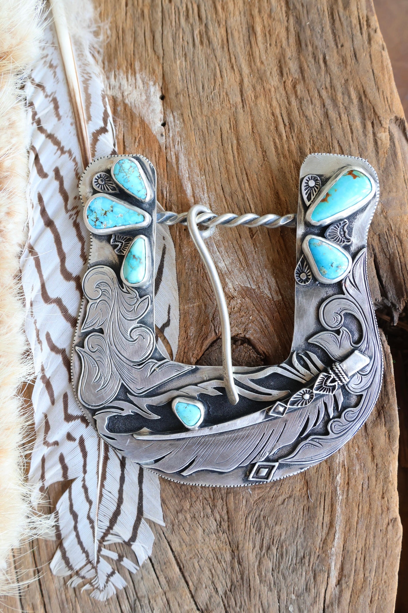 Kingman turquoise belt buckle •Solid sterling silver