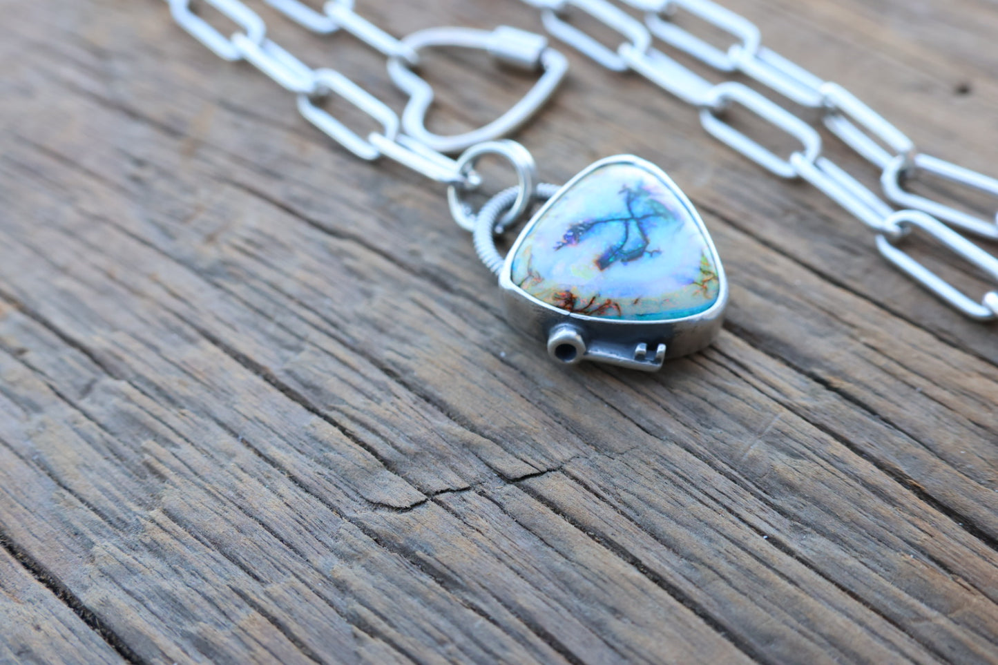 Sterling Opal on paper clip chain with Heart Clasp