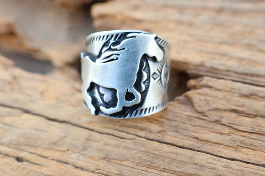 All sterling heavy gauge horse ring hand stamped size 7.25