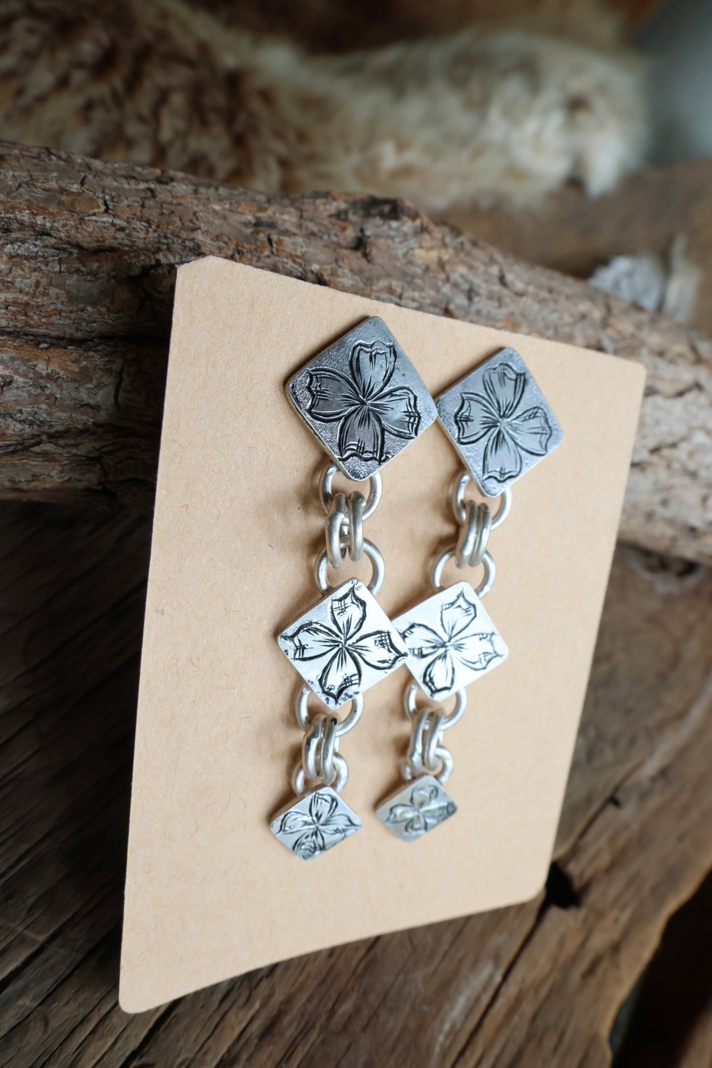 Hand Engraved Dangle flower earrings