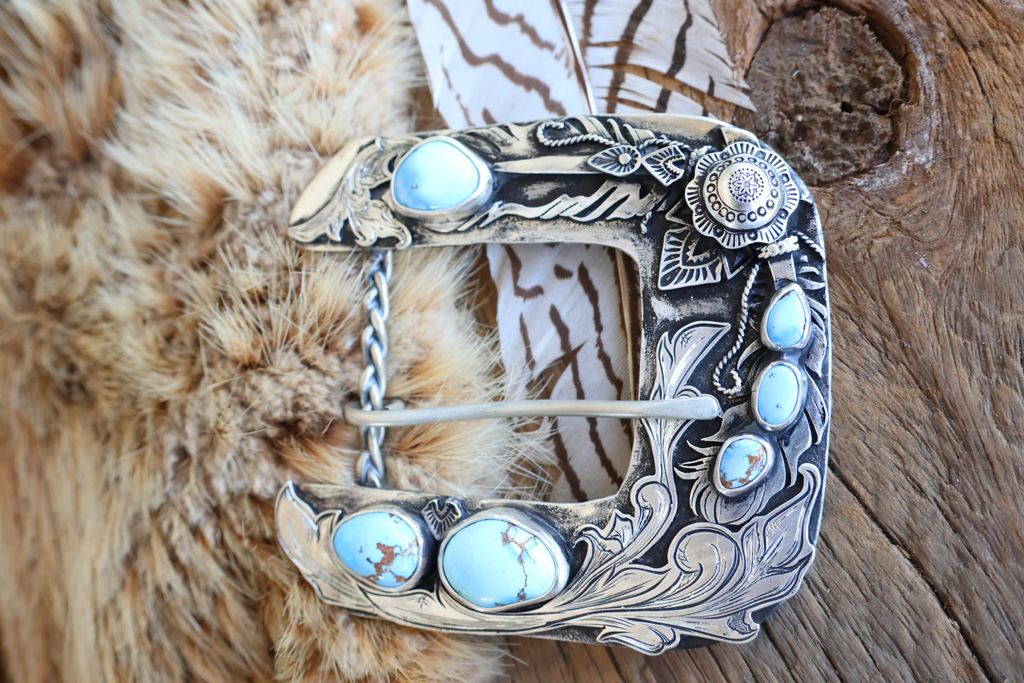 Golden Hills turquoise belt buckle •Solid sterling silver