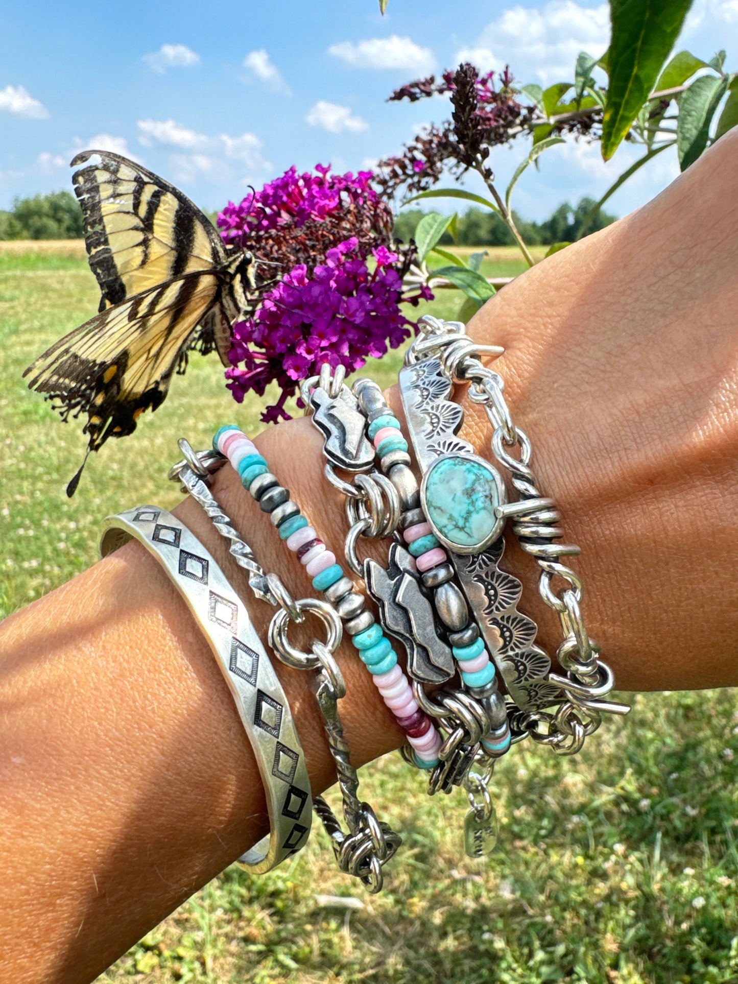 Fox Turquoise Hand Stamped Cuff