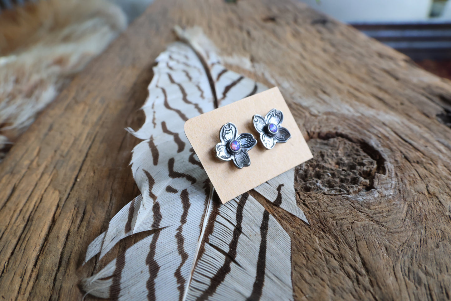 Pink opal doublets flower studs