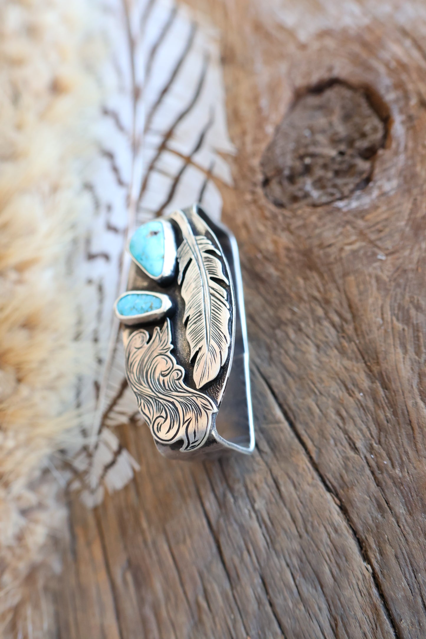 Sterling silver belt keeper with Kingman turquoise
