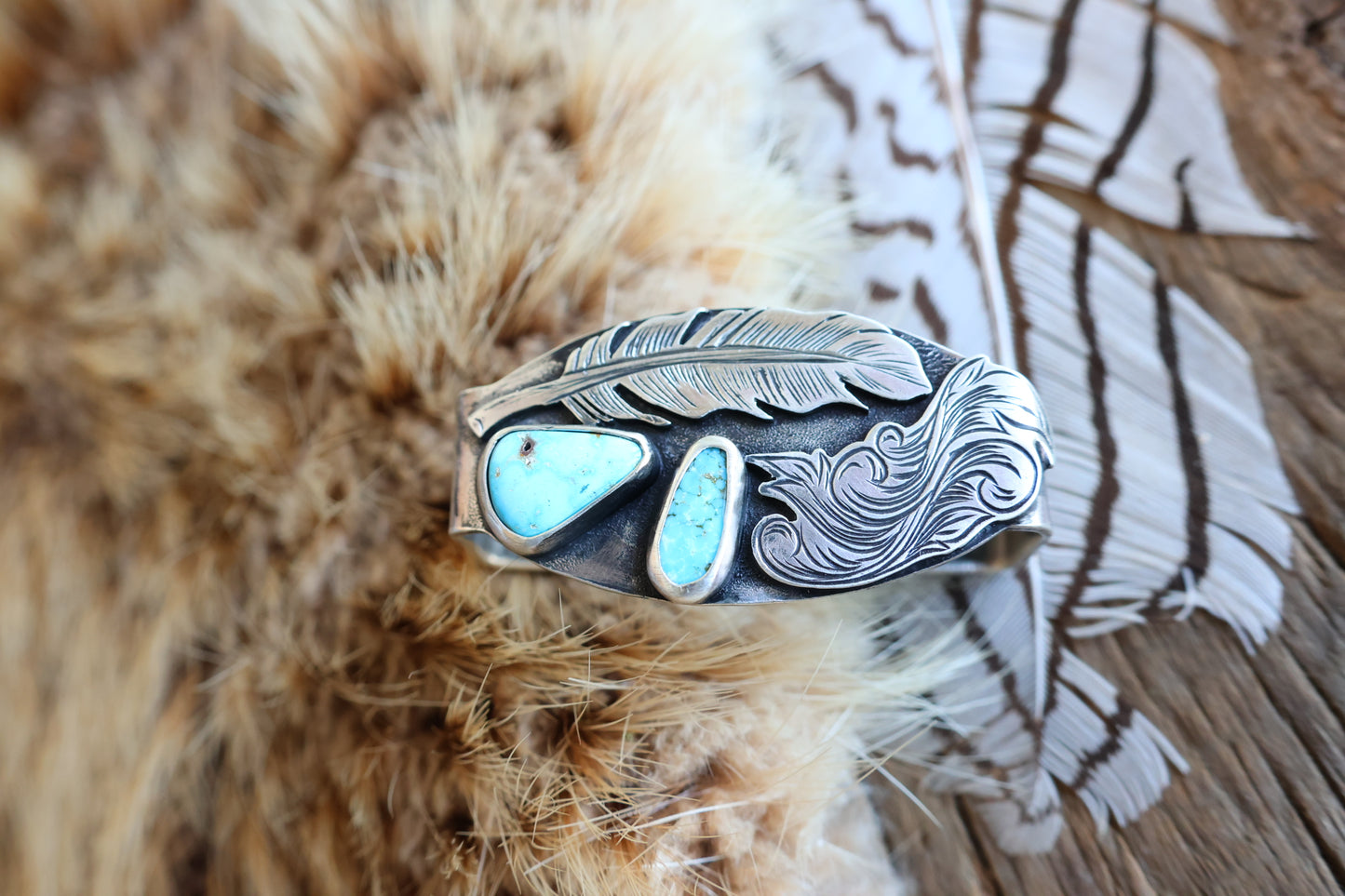 Sterling silver belt keeper with Kingman turquoise
