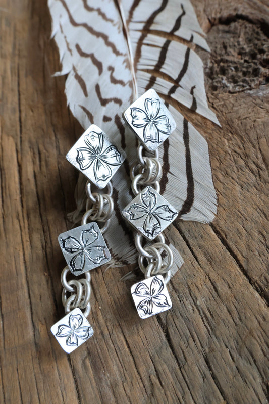 Hand Engraved Dangle flower earrings