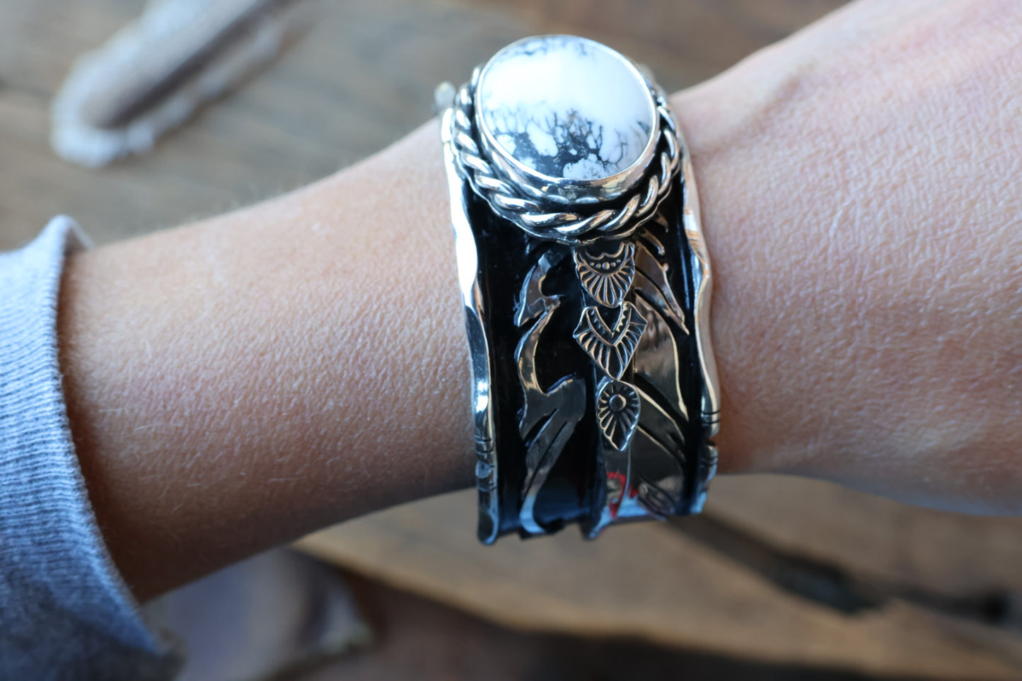 White Buffalo Double Feather Cuff