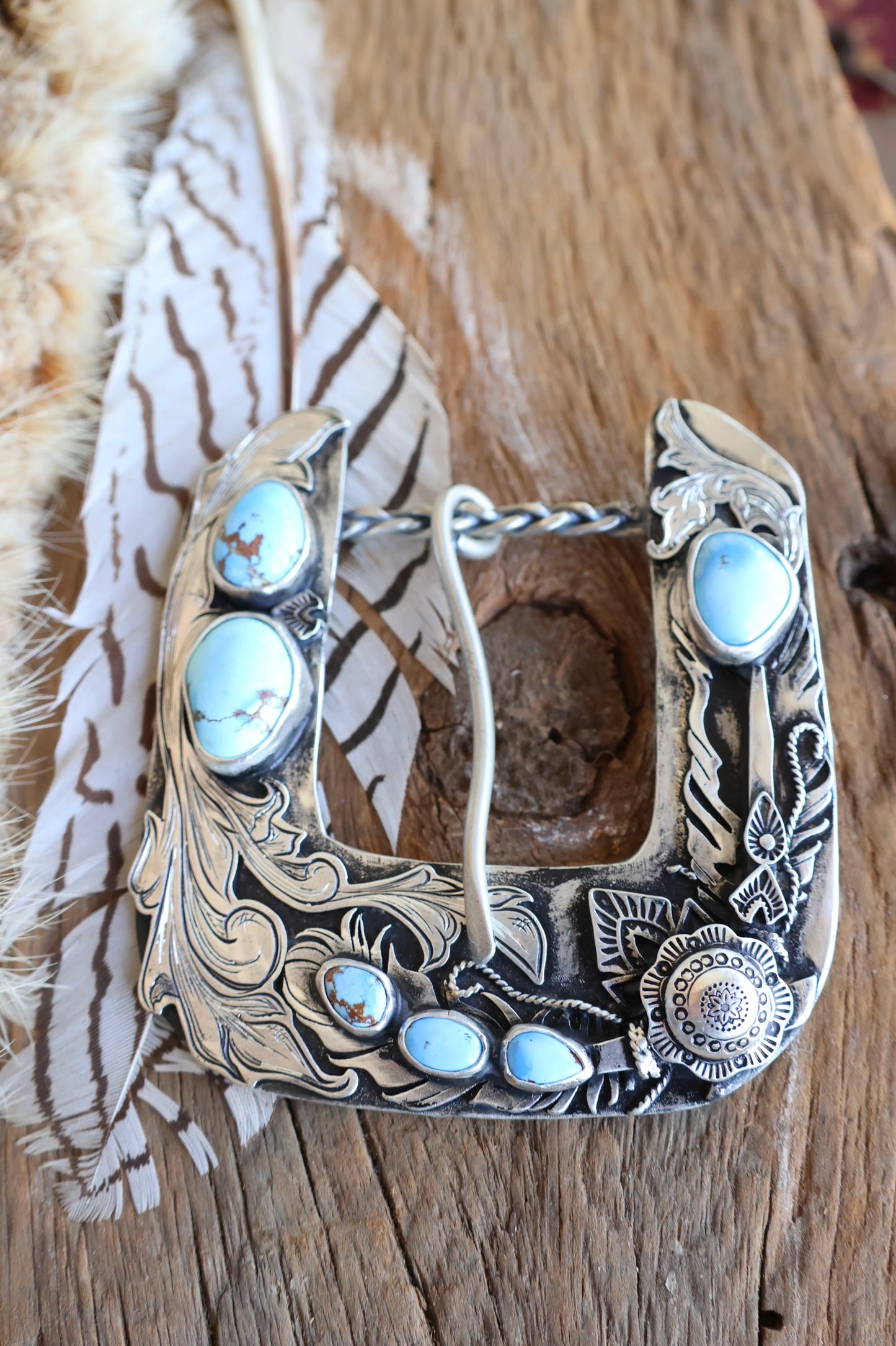 Golden Hills turquoise belt buckle •Solid sterling silver