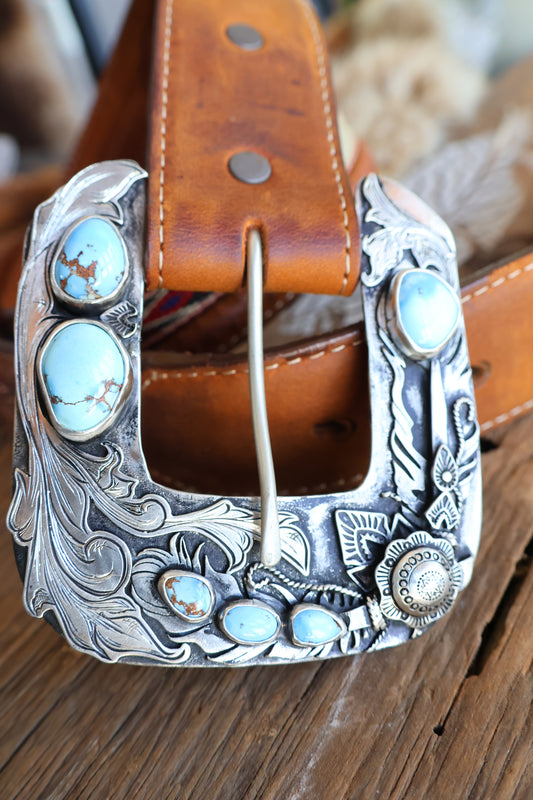 Golden Hills turquoise belt buckle •Solid sterling silver