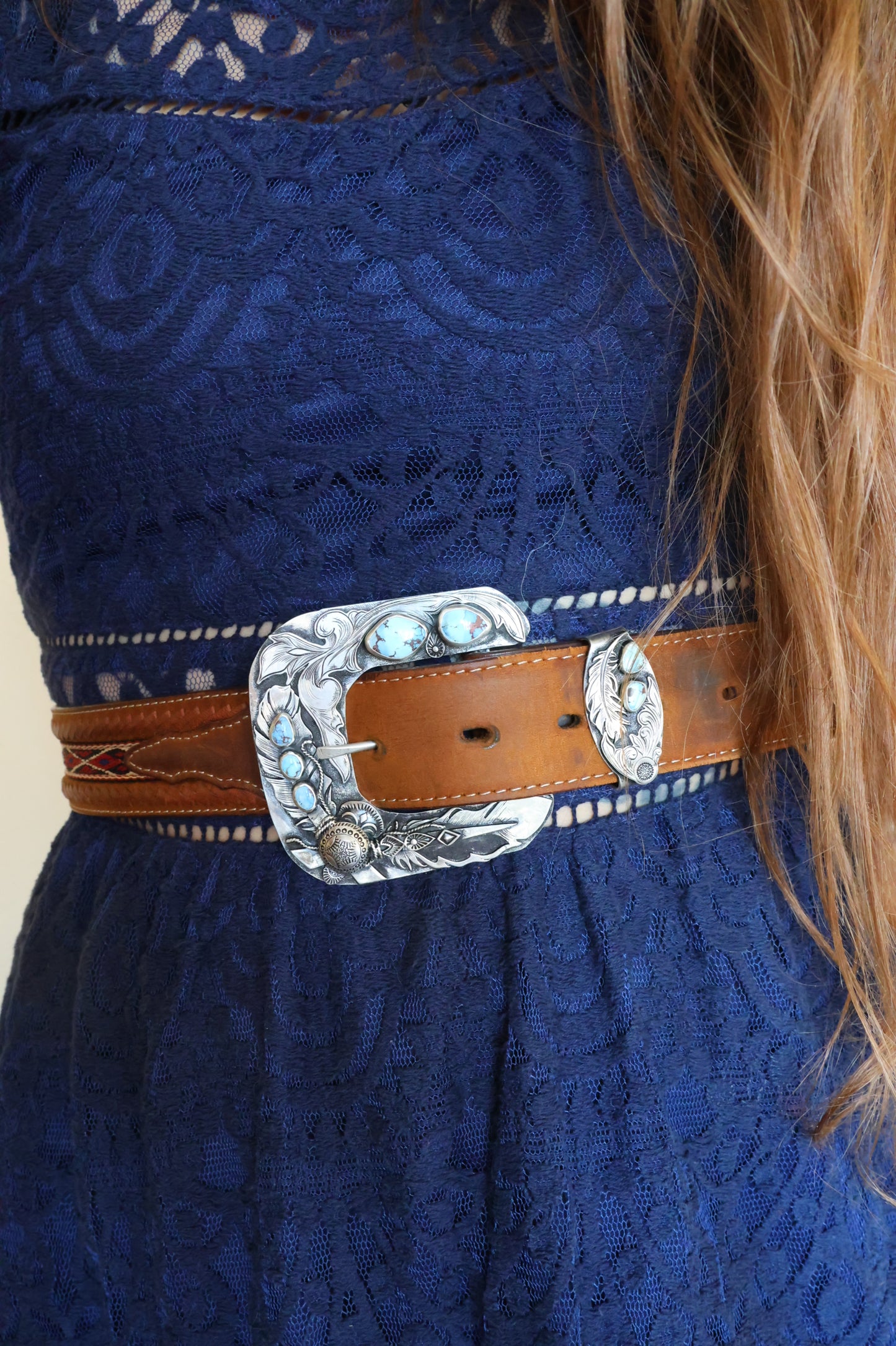 Golden Hills turquoise belt buckle •Solid sterling silver