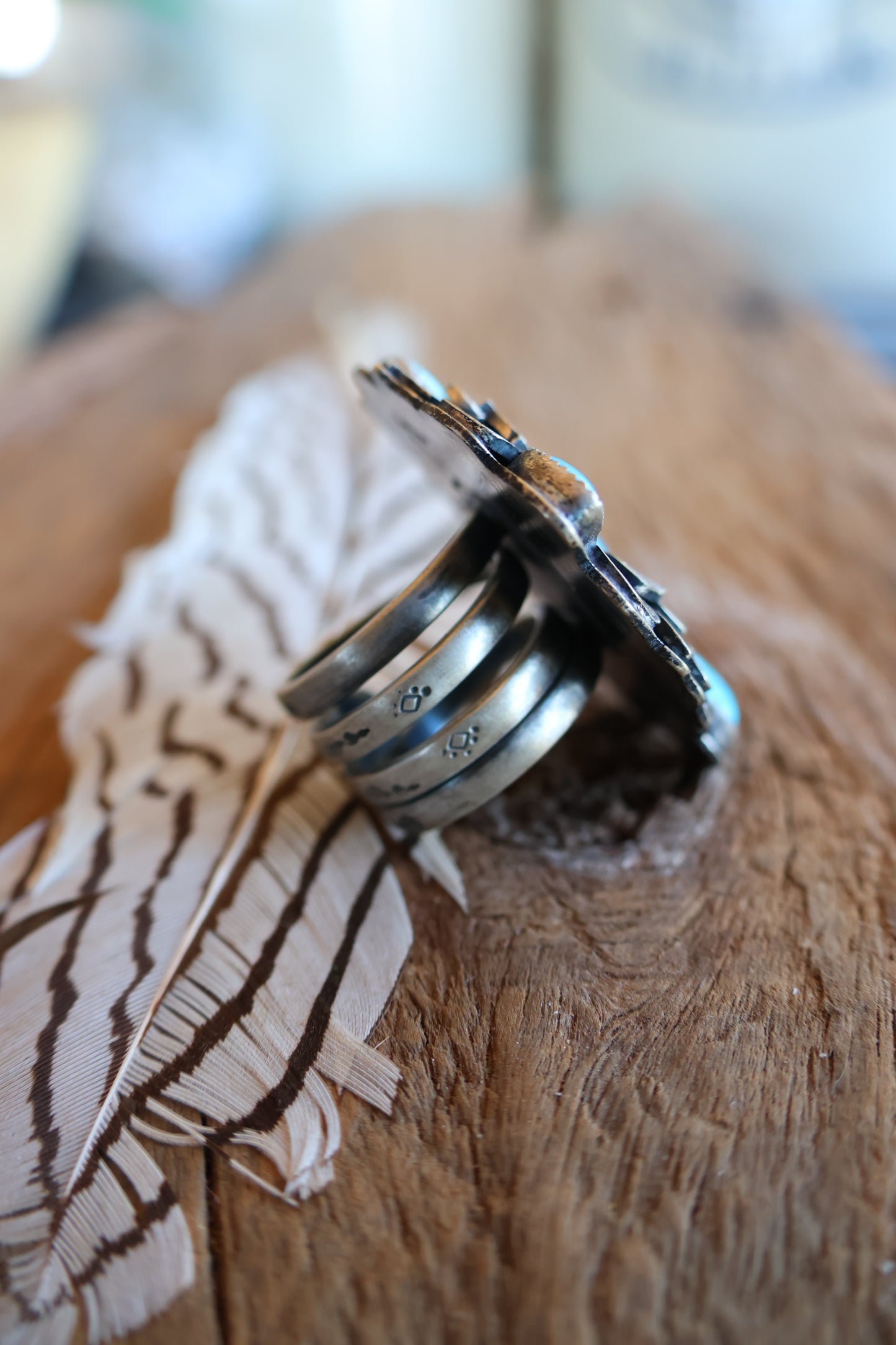 Kingman turquoise flower cluster ring