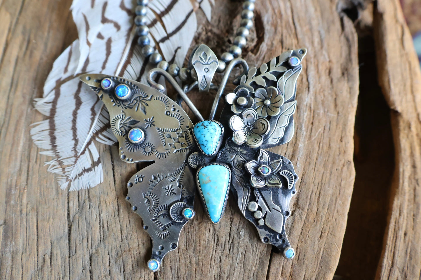 Big butterfly turquoise pendant