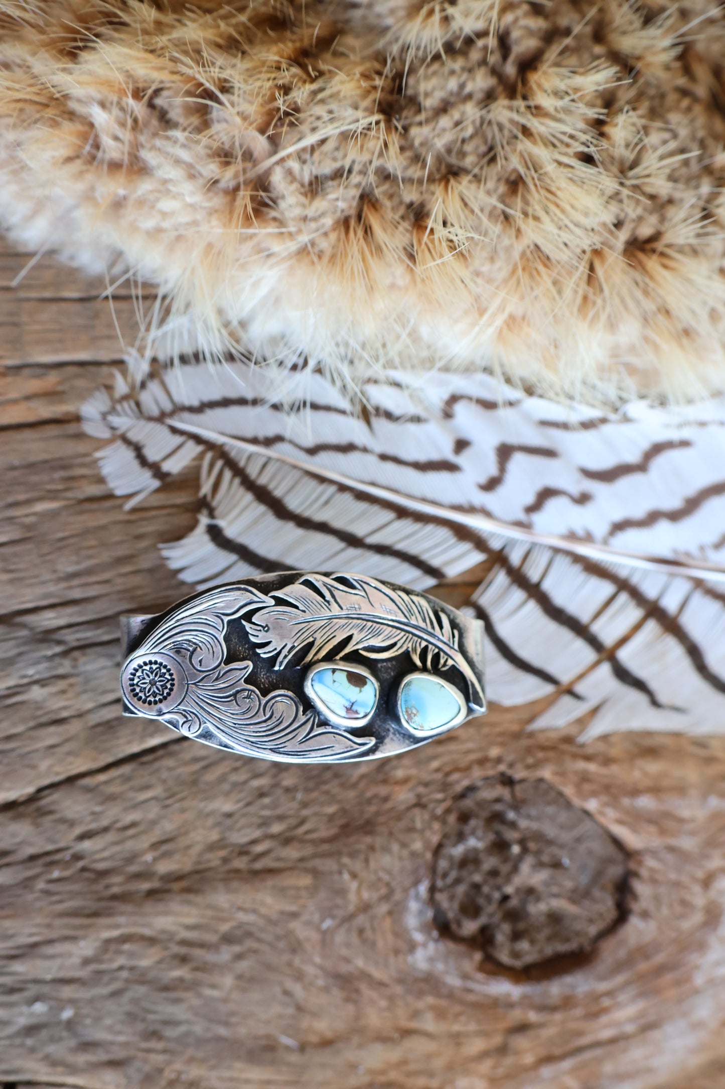 Sterling silver belt keeper with golden hills turquoise