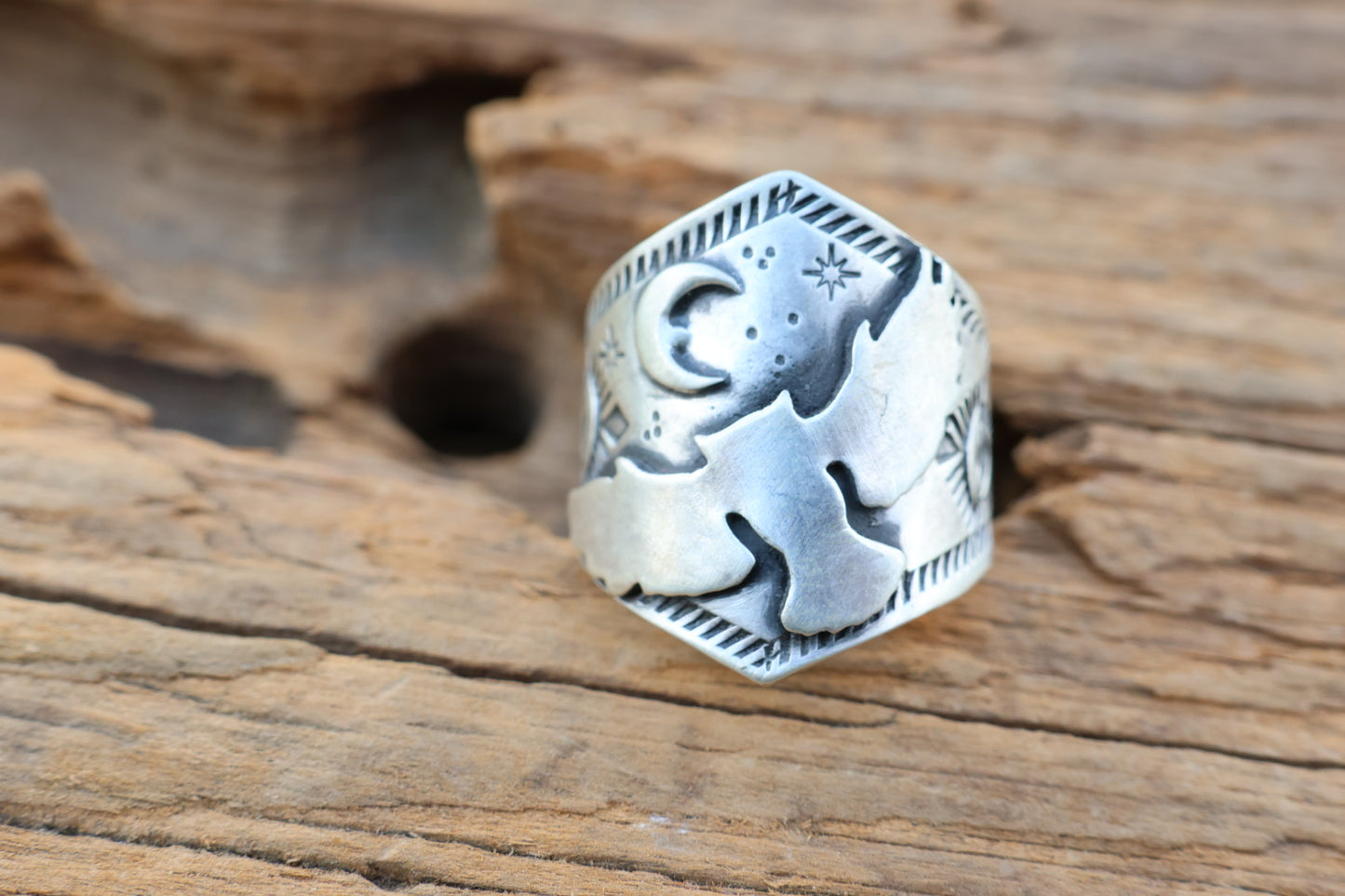 All sterling heavy Owl ring hand stamped size 9.5