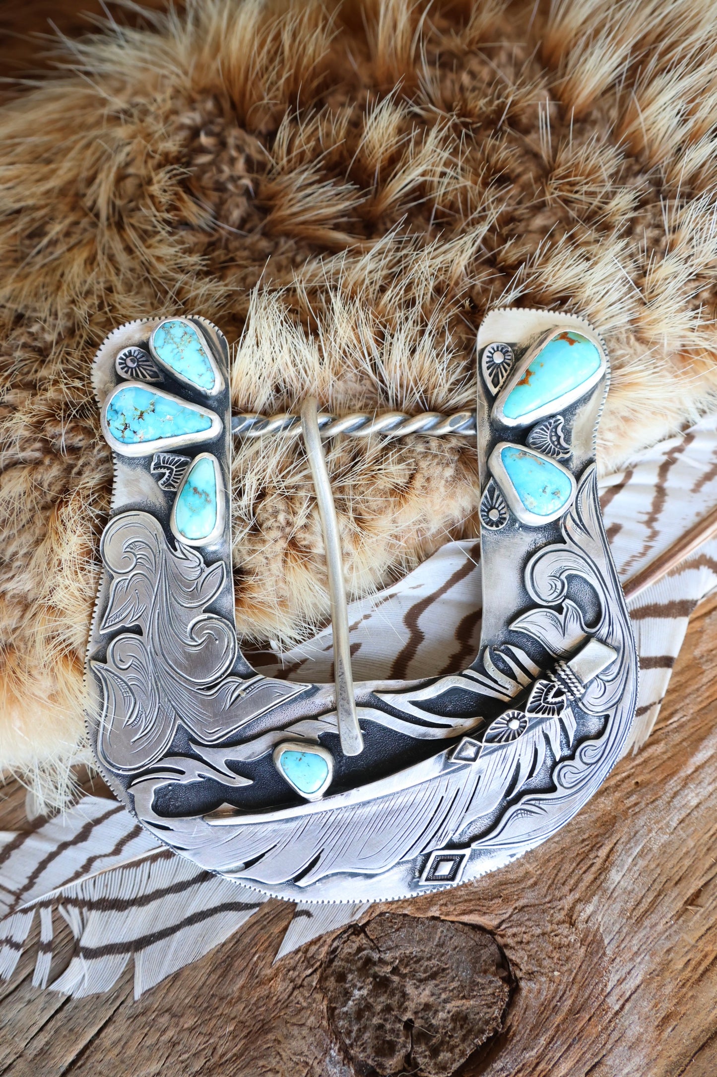 Kingman turquoise belt buckle •Solid sterling silver