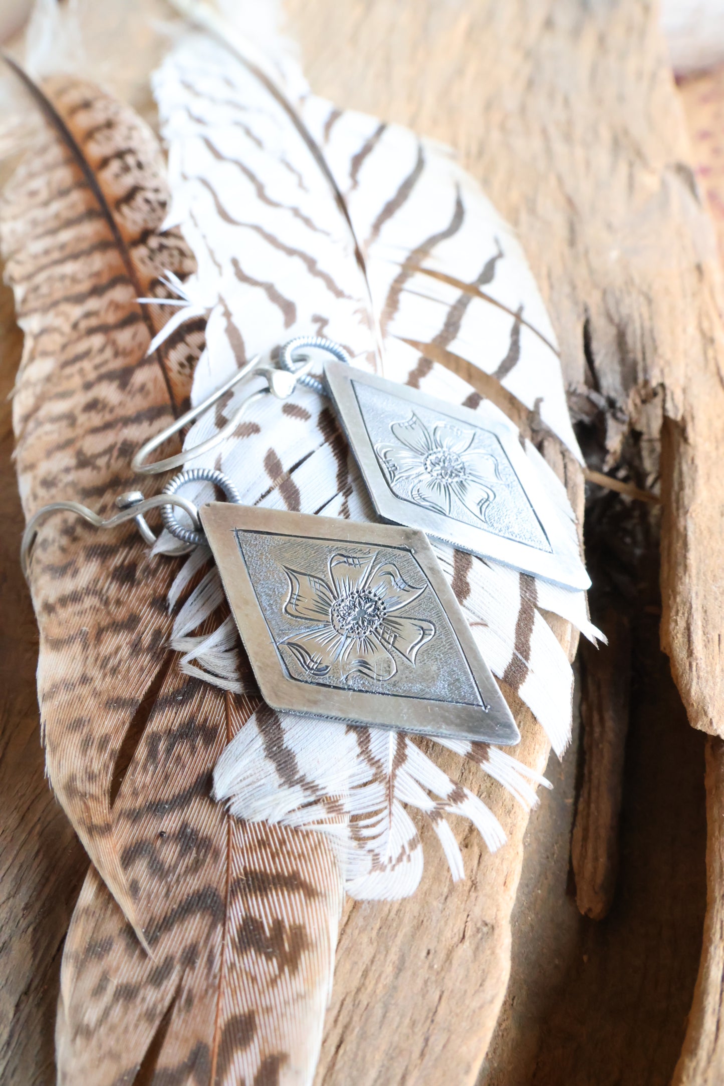 Hand Engraved Diamond Earrings