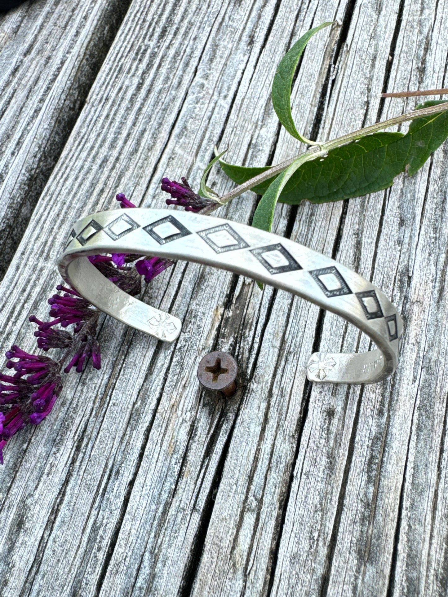 Hand stamped diamond cuff