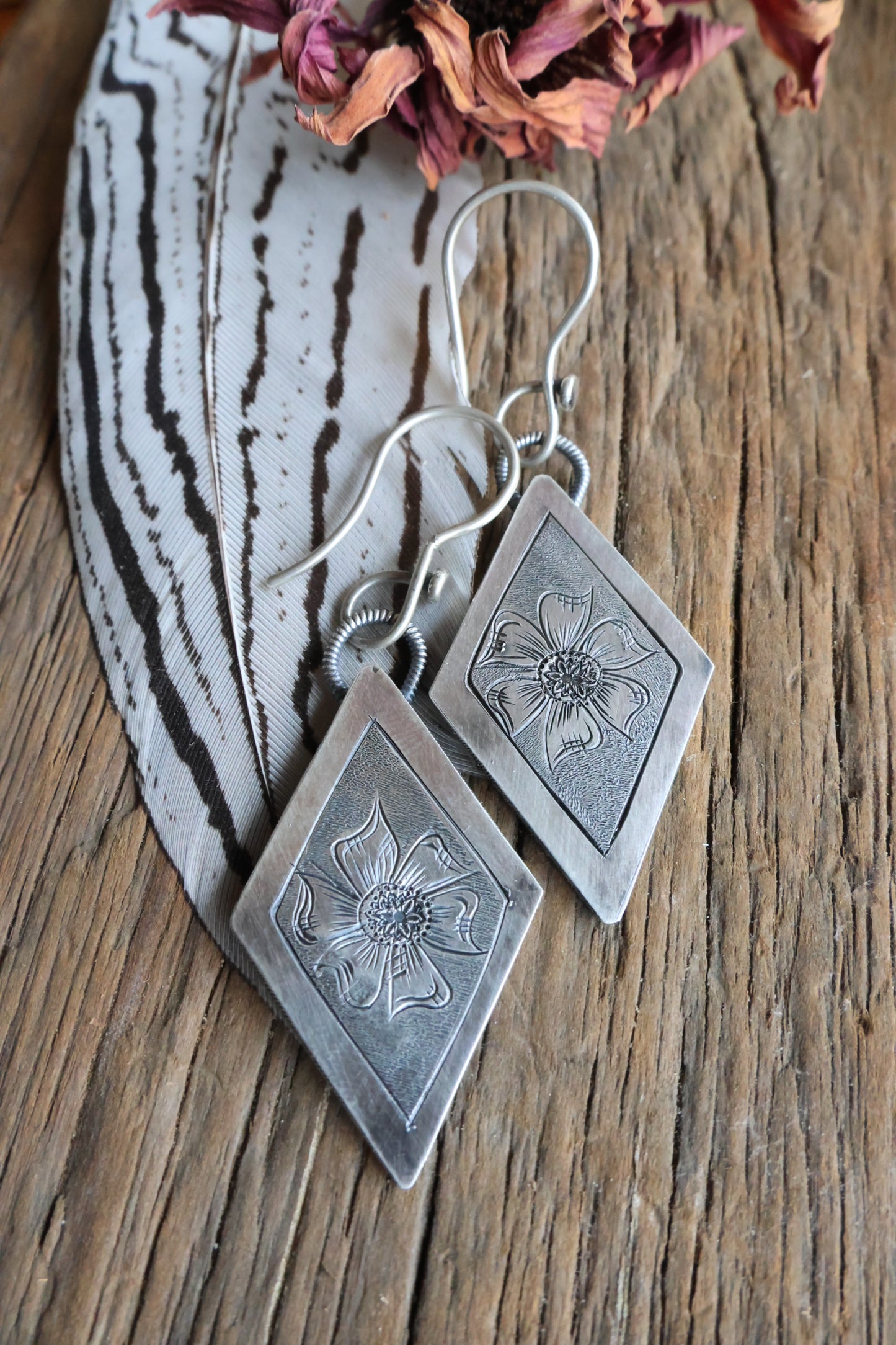 Hand Engraved Diamond Earrings