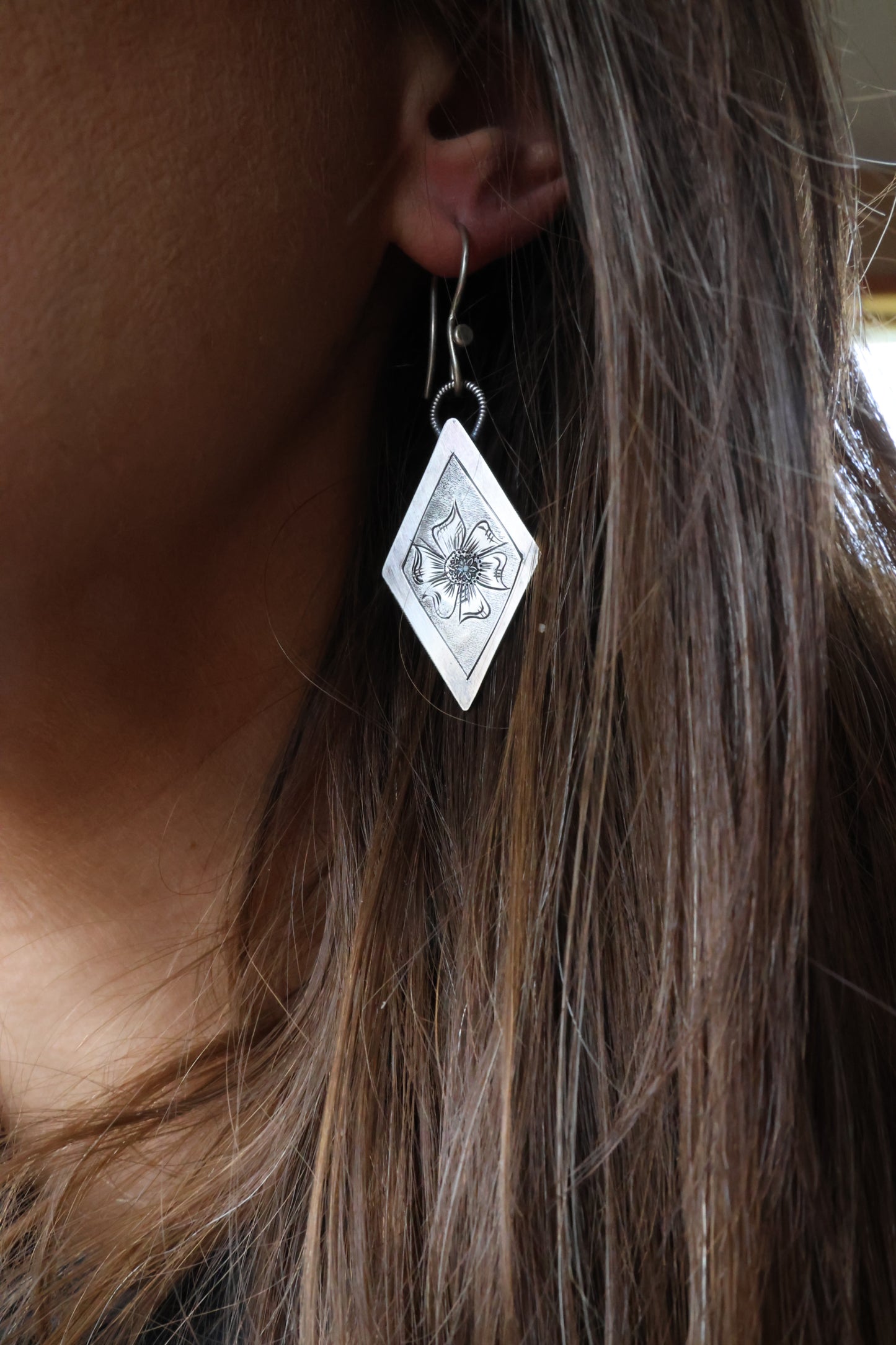 Hand Engraved Diamond Earrings