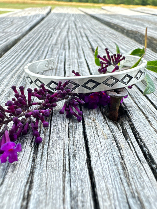 Hand stamped diamond cuff