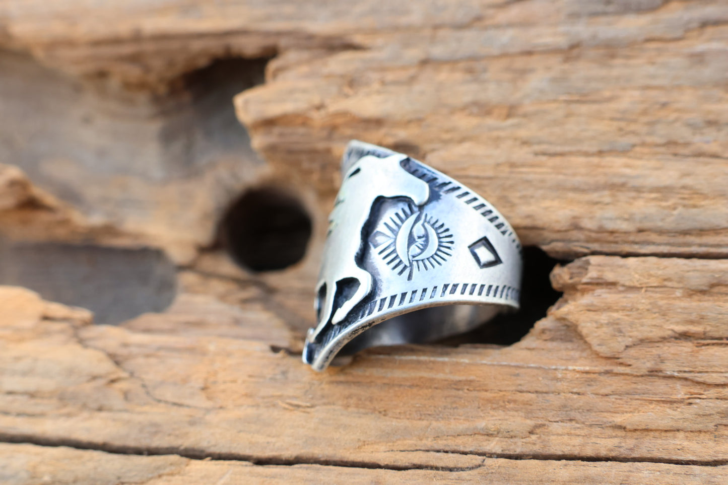 All sterling heavy gauge horse ring hand stamped size 7