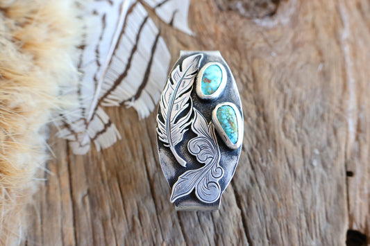 Sterling silver belt keeper with Kingman turquoise