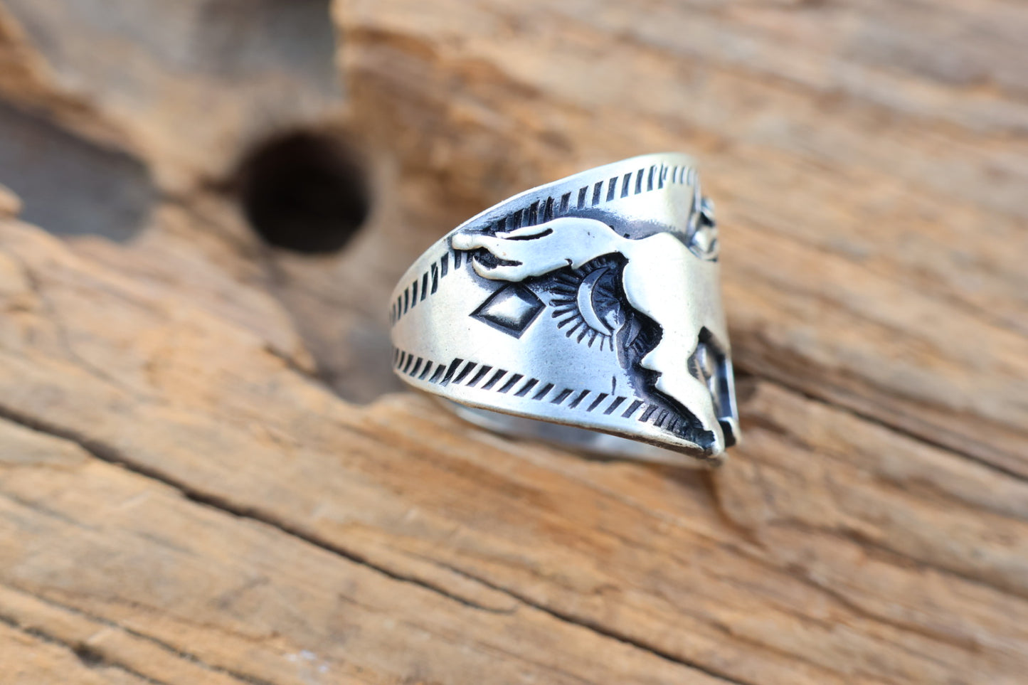 All sterling heavy gauge horse ring hand stamped size 7.25