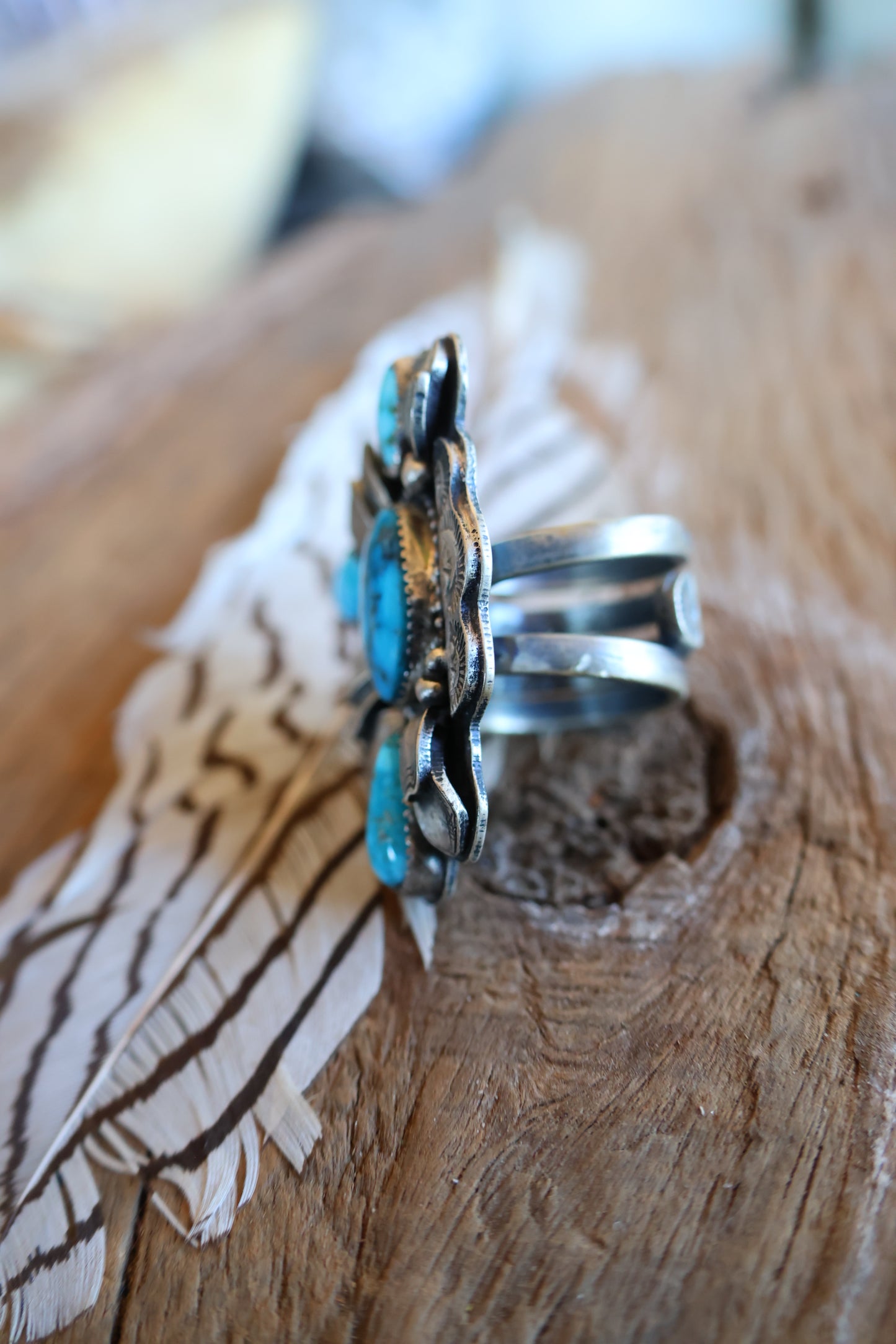 Kingman turquoise flower cluster ring