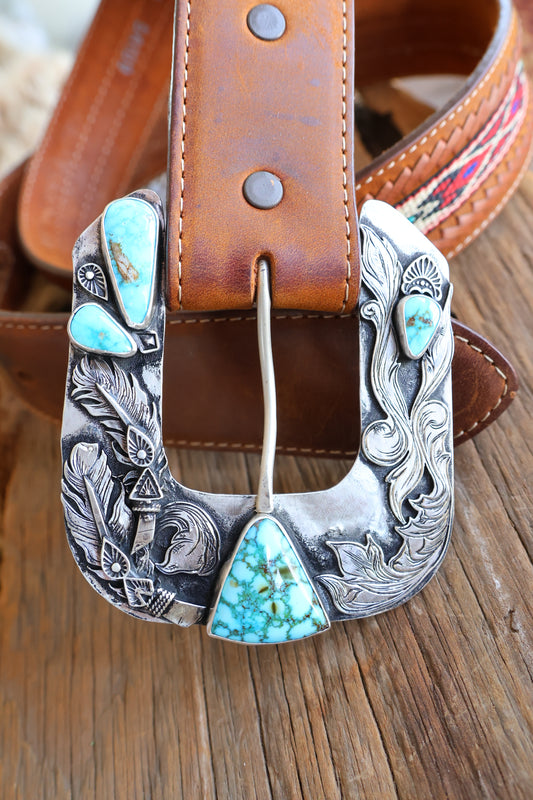 Kingman turquoise belt buckle •Solid sterling silver