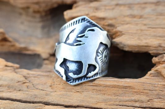 All sterling heavy gauge horse ring hand stamped size 7