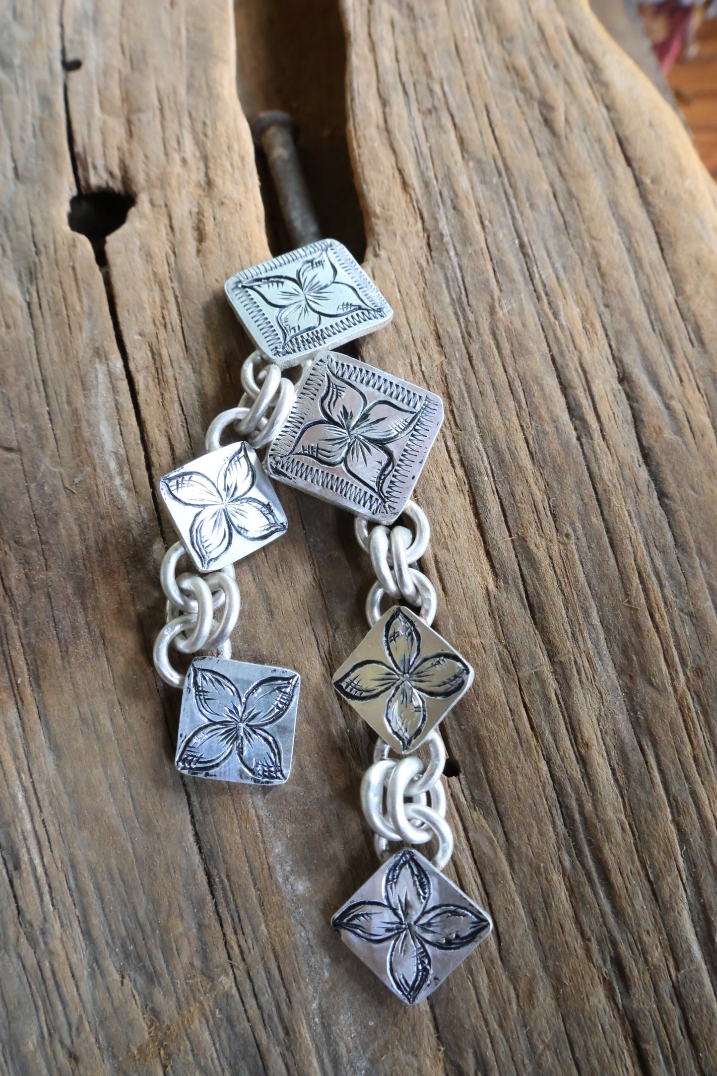 Hand Engraved Dangle flower earrings