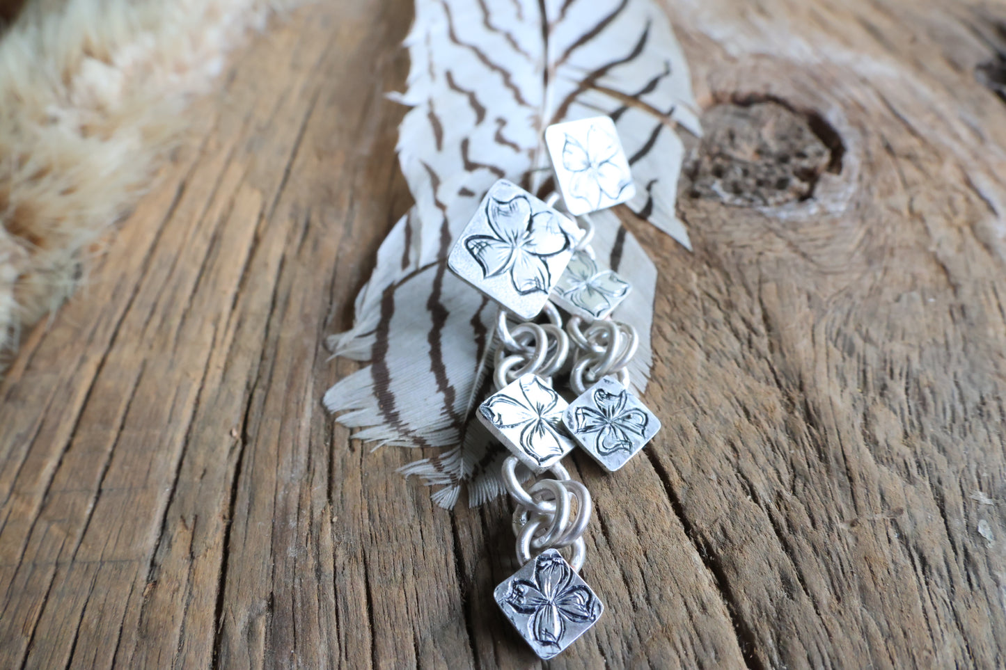 Hand Engraved Dangle flower earrings