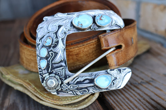 Golden Hills turquoise belt buckle •Solid sterling silver
