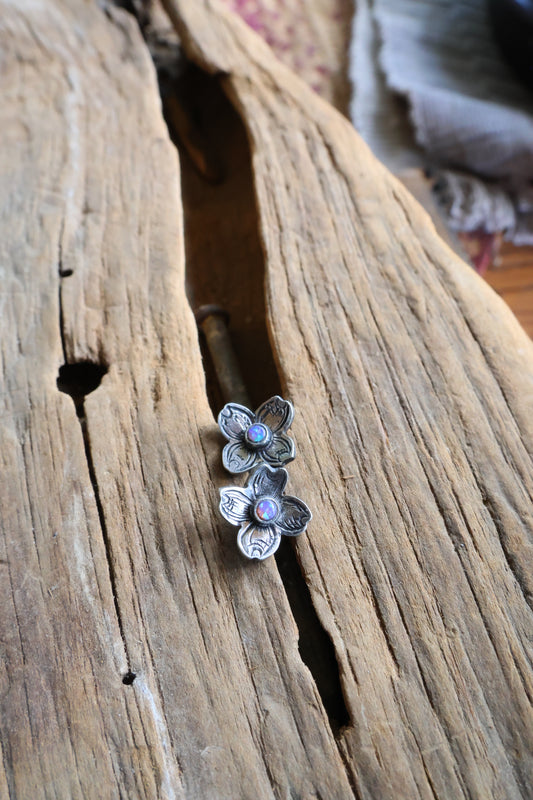 Pink opal doublets flower studs