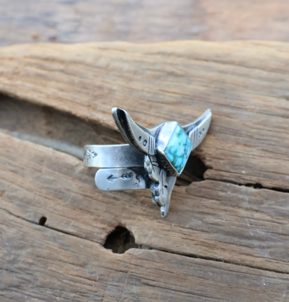 Gretta ring Kingman turquoise long horn adjustable ring