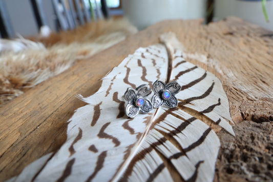 Pink opal doublets flower studs