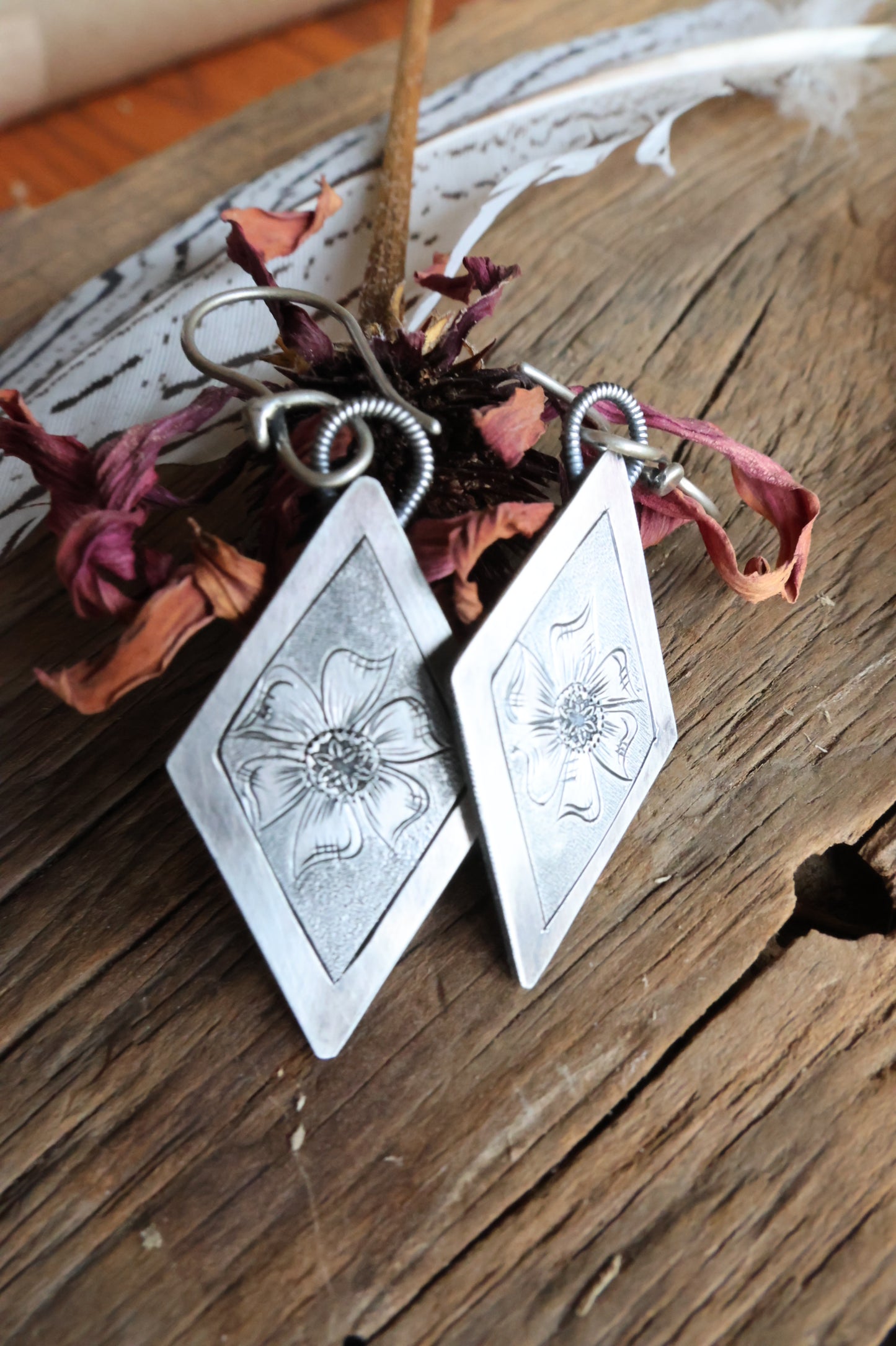 Hand Engraved Diamond Earrings