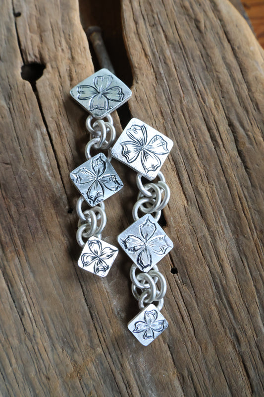 Hand Engraved Dangle flower earrings