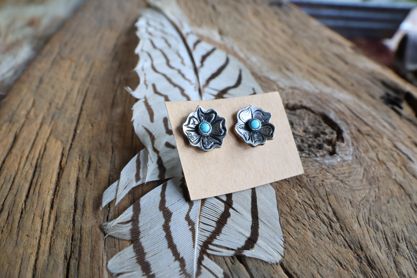 Turquoise flower studs